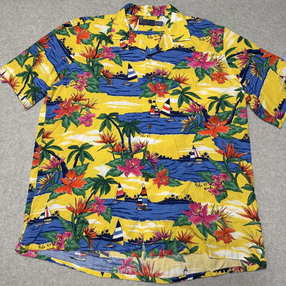 Polo Ralph Lauren Shirt Mens 2XLT Hawaiian Short Sleeve Classic Camp Loop Collar